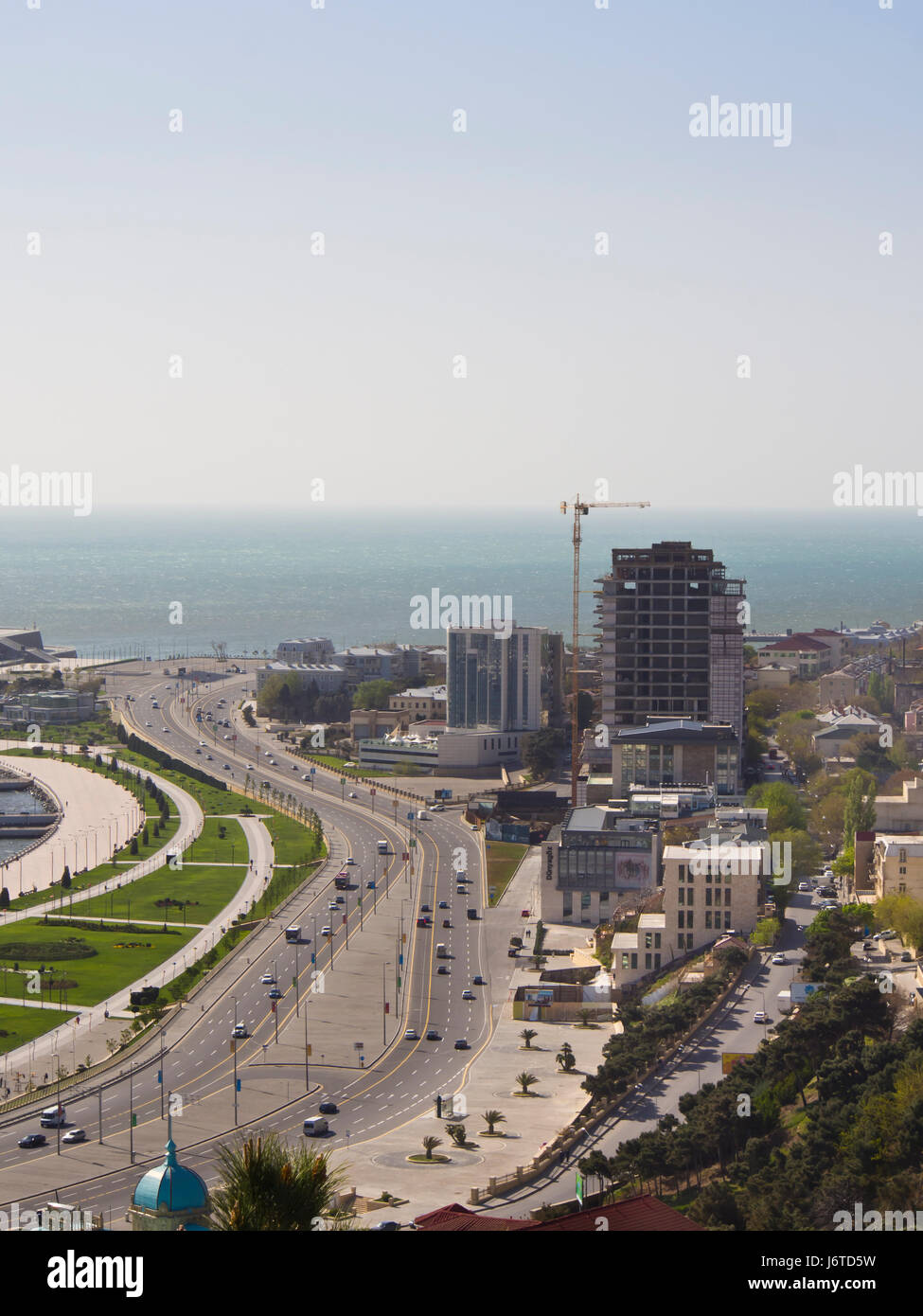 Baku, the capital city of Azerbaijan, on the shore of the Caspian sea, view of the E119 highway exiting to the south from the Dagustu park Stock Photo