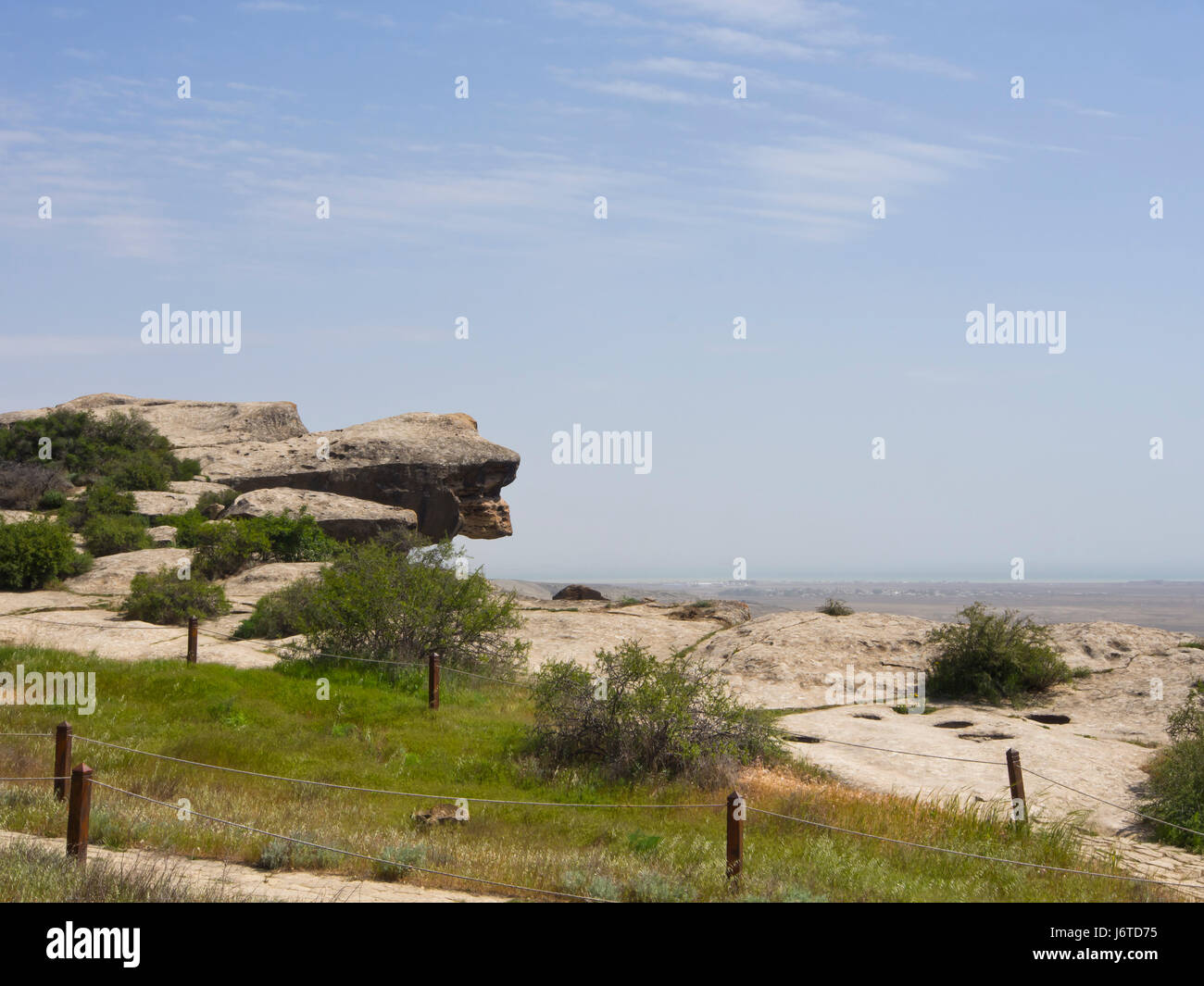 Gobustan National Park one hour south of Baku in Azerbaijan, offers stunning landscapes and 6000 ancient petroglyphs, a unesco World Heritage site Stock Photo