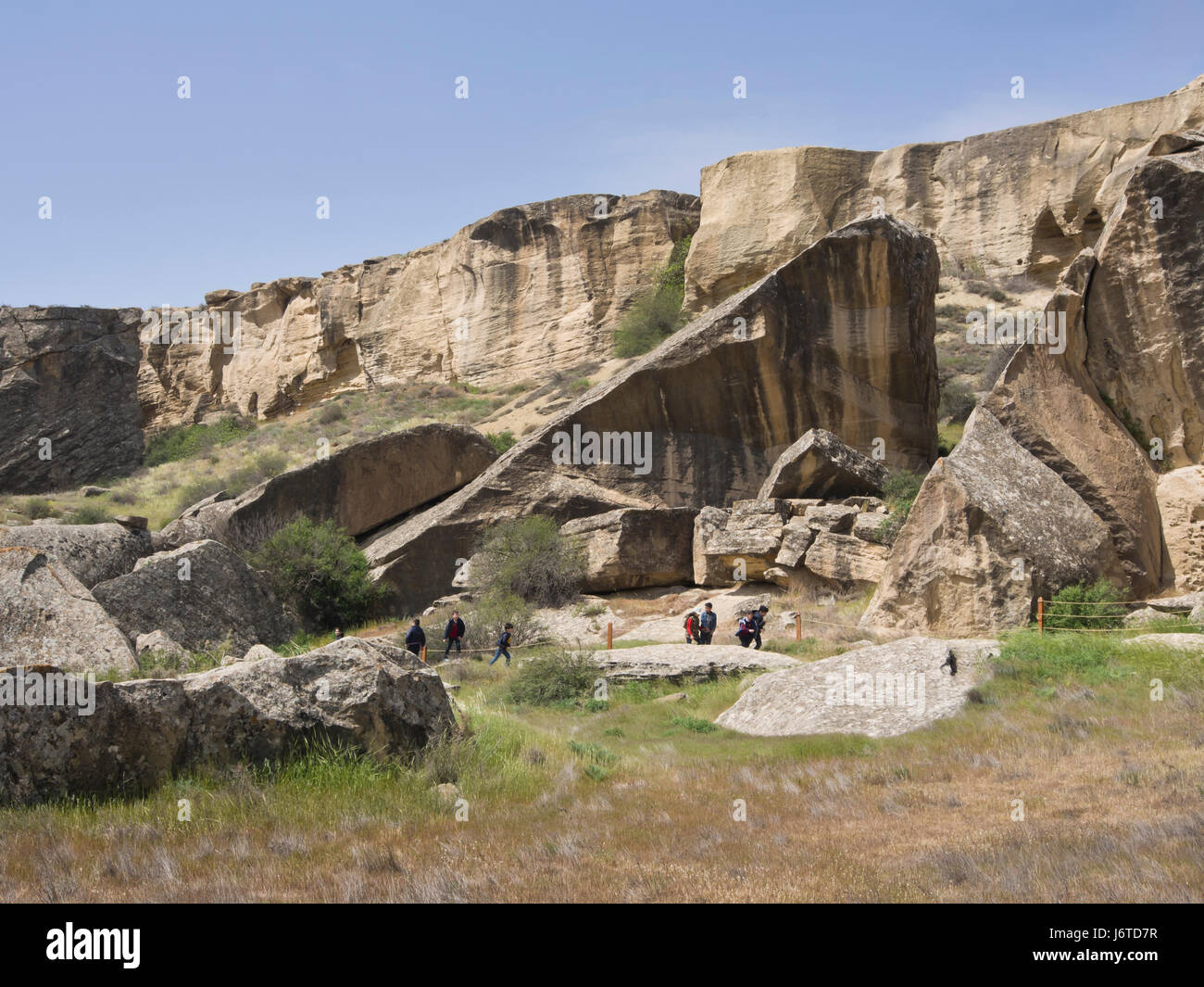 Gobustan National Park one hour south of Baku in Azerbaijan, offers stunning landscapes and 6000 ancient petroglyphs, a unesco World Heritage site Stock Photo