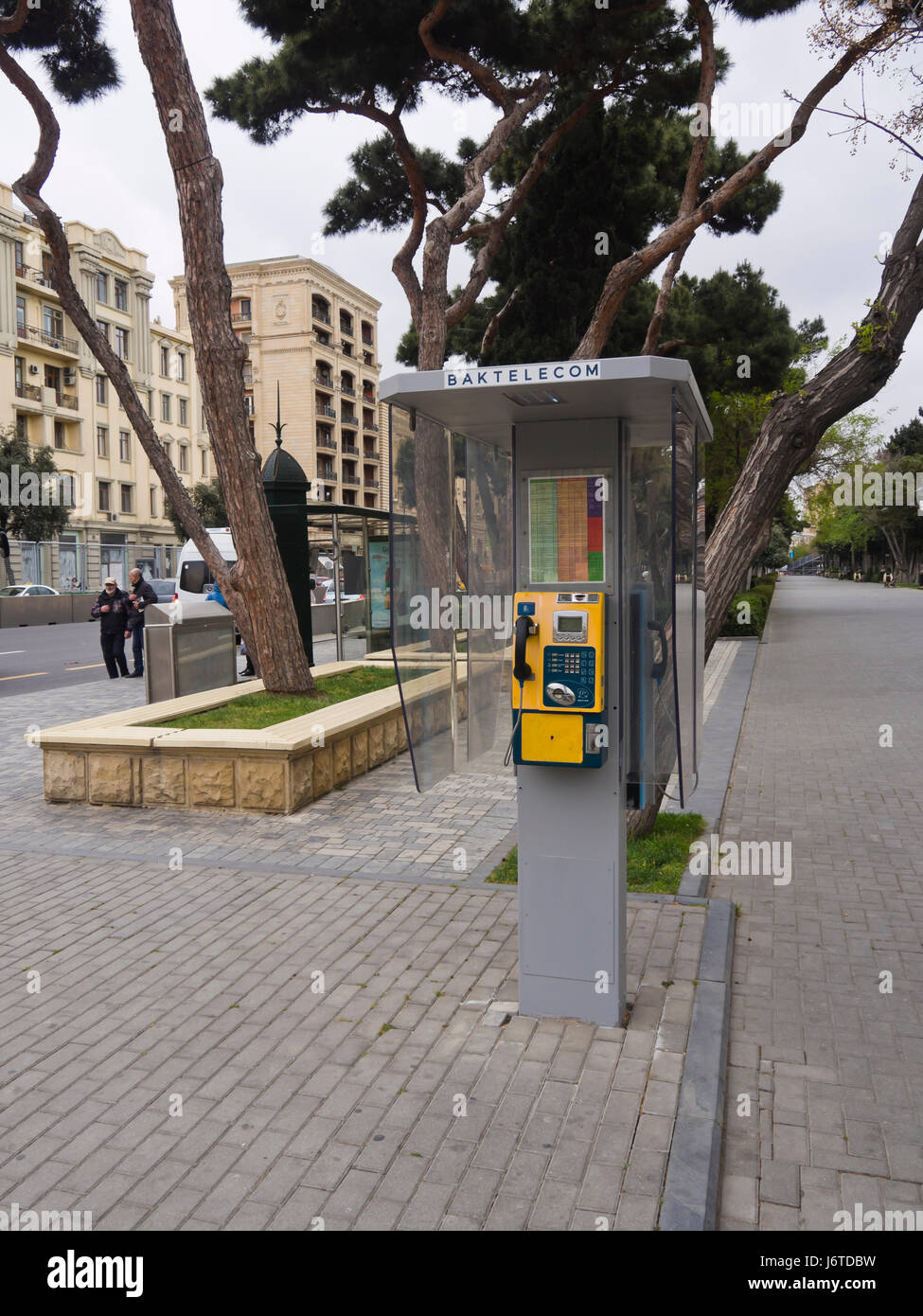 Public telephone booth in Neftchilar Avenue, in the centre of Baku, the capital of Azerbaijan Stock Photo