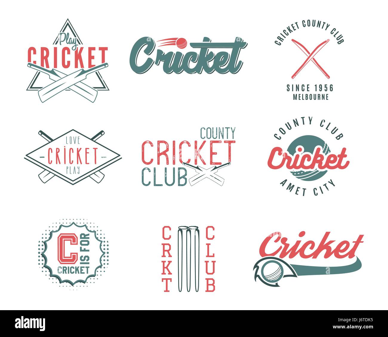 Set of retro cricket sports template logo designs. Use as icons, badges ...