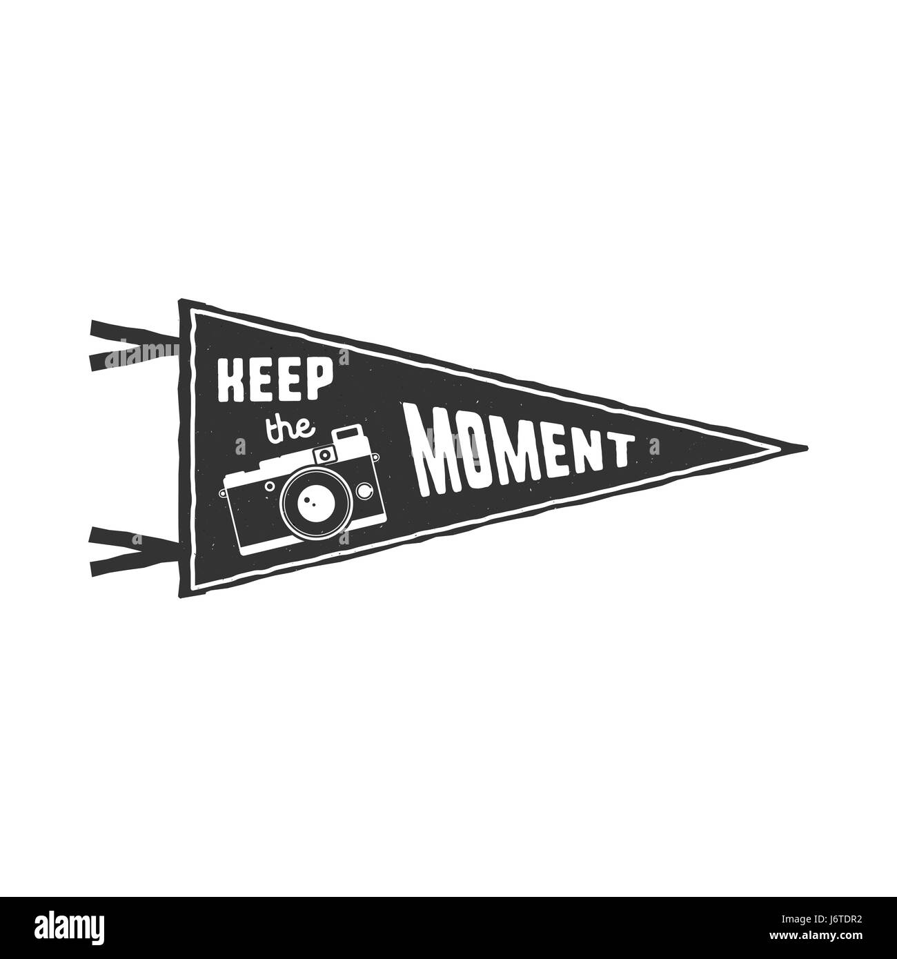 Keep the moment pennant. Flag pendant design in retro monochrome style. Drawing for prints on t-shirts, mugs and other branding identity. Stock vector illustration Stock Vector