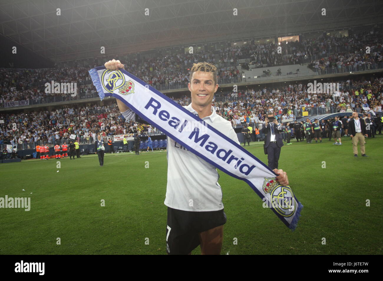 Malaga 21 May 17 21st May 17 Cristiano Ronaldo Celebrates With Joy The Triumph Of Realmadrid That Proclaimed Champion Of The League 16 2107 Of Spain In The Rosaleda Stadium Of Malaga Before