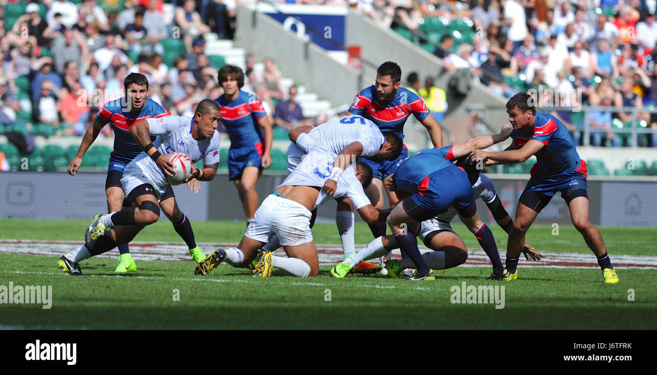 London, UK. 21st May, 2017. Tomasi Alosio (SAM) making a break for it after extracting the ball from a scrum during the Russia V Samoa match at Twickenham Stadium, London, UK. The match was part of the the finale of the HSBC World Rugby Sevens Series.  The match took place as part of the finale of the HSBC World Rugby Sevens Series. The series culmination saw 17 international teams competing (in rapid 14 minute long matches) to be the London title champions. Credit: Michael Preston/Alamy Live News Stock Photo