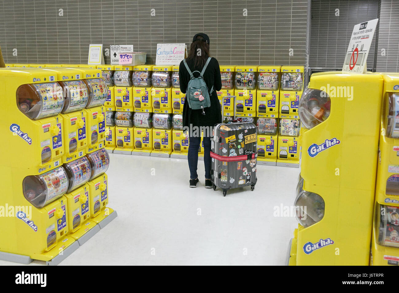 A Passenger Looks At The Capsule Toy Vending Machines Gacha Gacha At Narita International Airport On May 22 17 Chiba Japan T Arts Company Has Set Up 325 Capsule Toy Vending Machines In