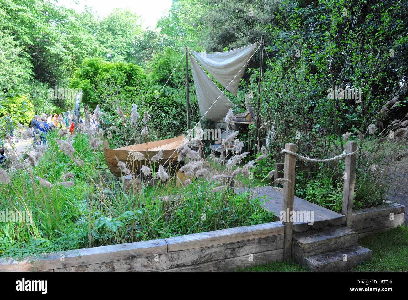 London, UK. 22nd May, 2017. The Broadland Boatbuilder's Garden (designed by Gary Breeze), one of the nine beautiful and elegant Artisan gardens on display at the 2017 RHS Chelsea Flower Show which opened today, London, UK.  Artisan gardens revitalise traditional designs, materials and methods with new approaches to craft and craftsmanship. Representing some of the most imaginative and inspiring designs, these smaller gardens put a modern twist on timeless rustic ideas. Credit: Michael Preston/Alamy Live News Stock Photo