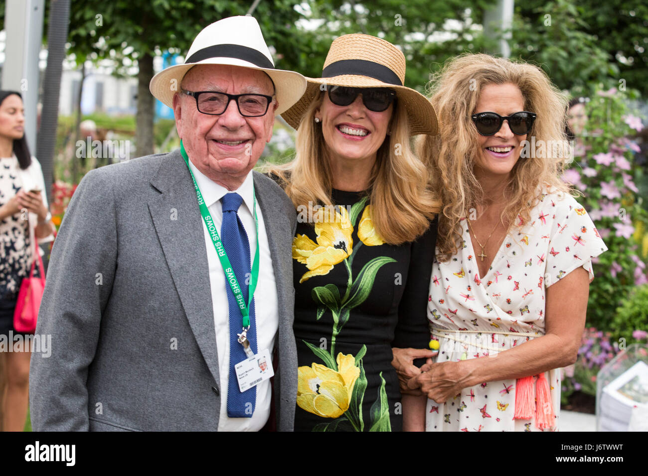 London, UK. 22 May 2017. Rupert Murdoch, Jerry Hall and Suzanne Wyman. Press Day at the 2017 RHS Chelsea Flower Show which opens to the public tomorrow. Photo: Vibrant Pictures/Alamy Live News Stock Photo
