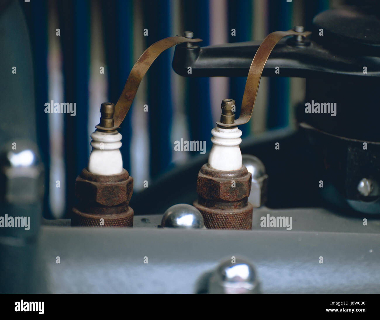Spark plugs old car engine Stock Photo Alamy