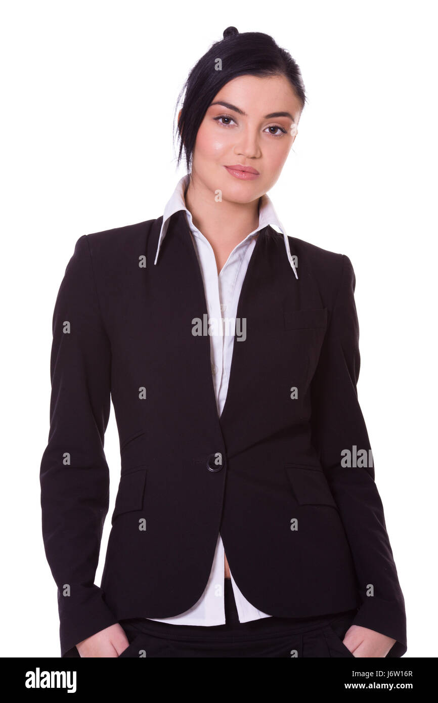 Portrait of a beautiful young confident business woman isolated on ...