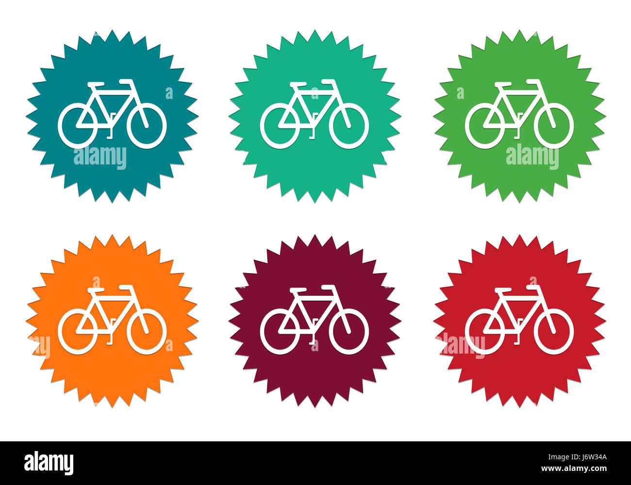 Set of colorful stickers icons with bicycle symbol in blue, green ...