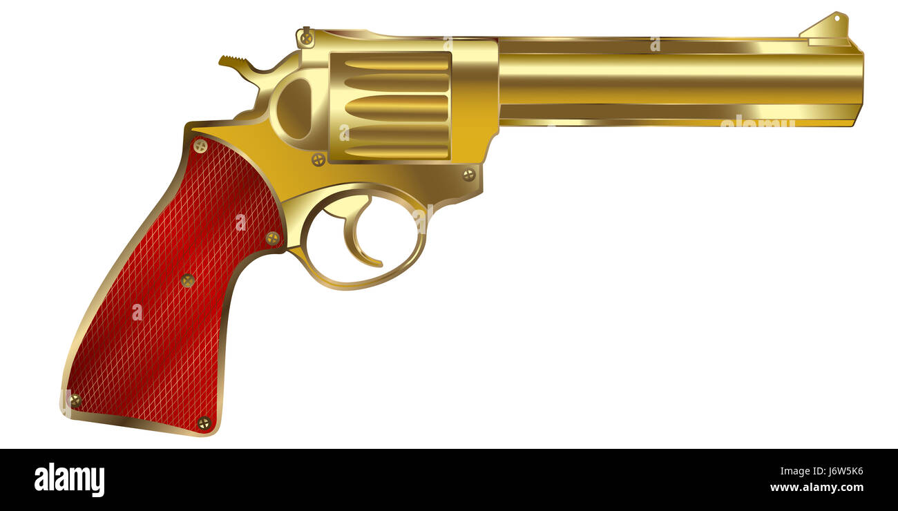 golden barrel gun firearm colt arm armed arming backdrop background gold Stock Photo