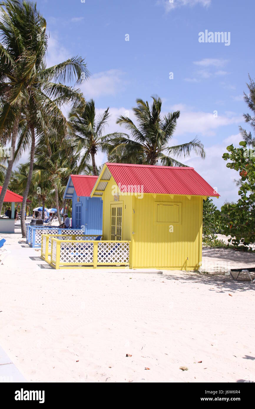 colorful beach huts in the bahamas Stock Photo