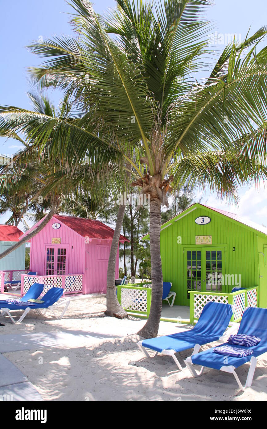 colorful beach huts in the bahamas Stock Photo