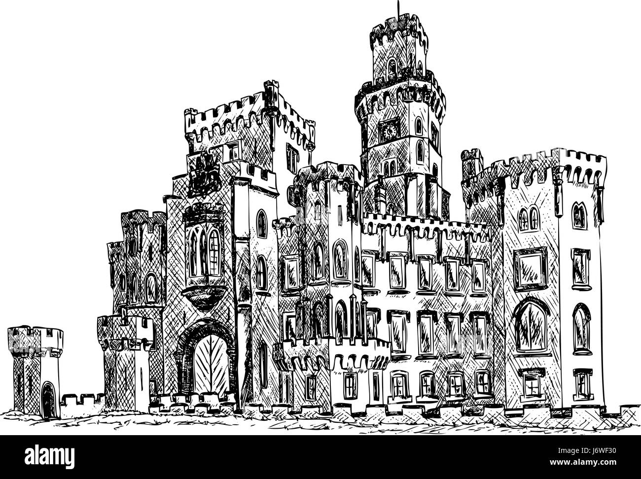 isolated illustration palace castle cartoon chateau draw house building  tower Stock Photo - Alamy
