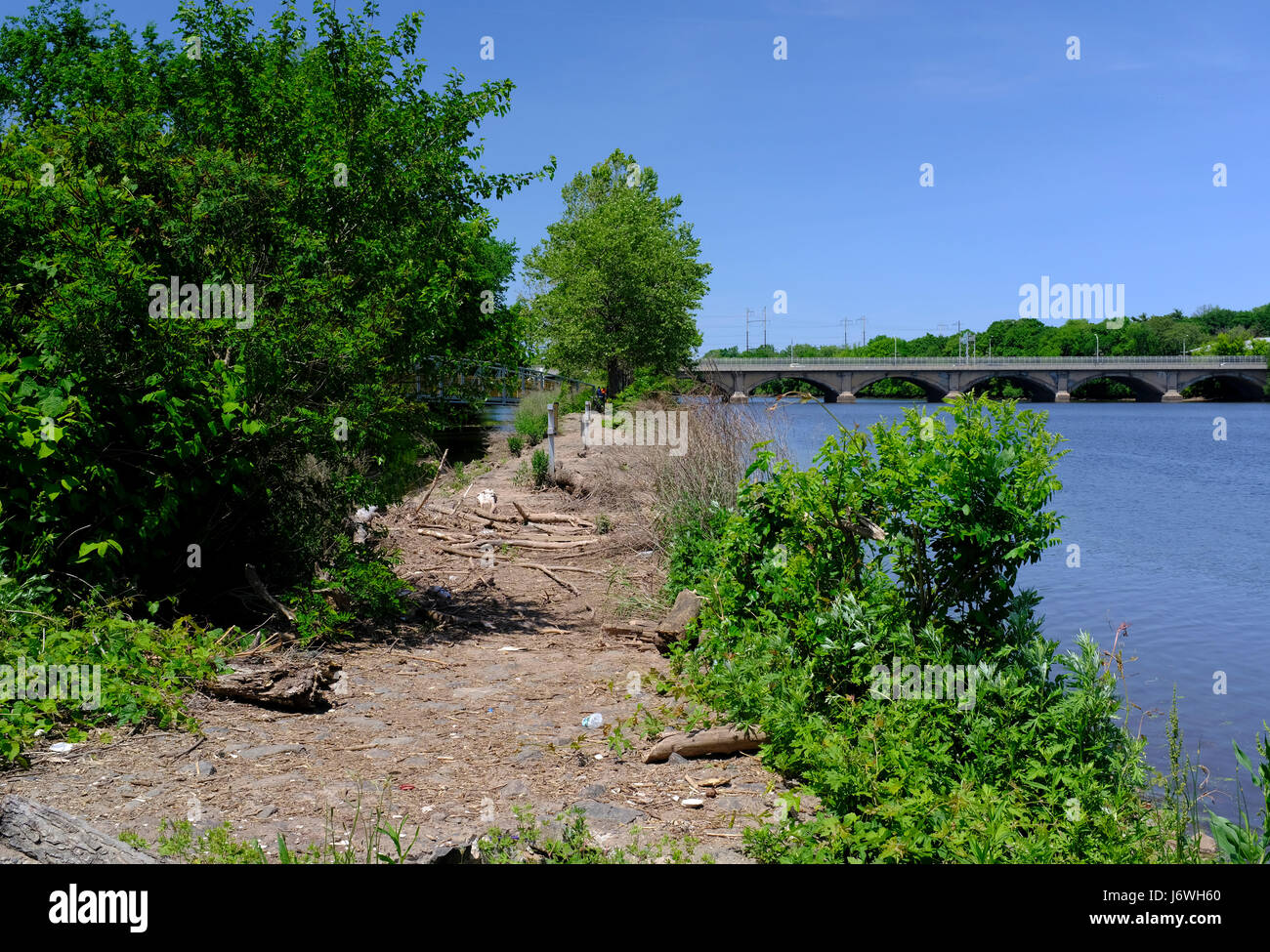 Portion of Delaware and Raritan Canal Path impassable in New Brunswick Stock Photo
