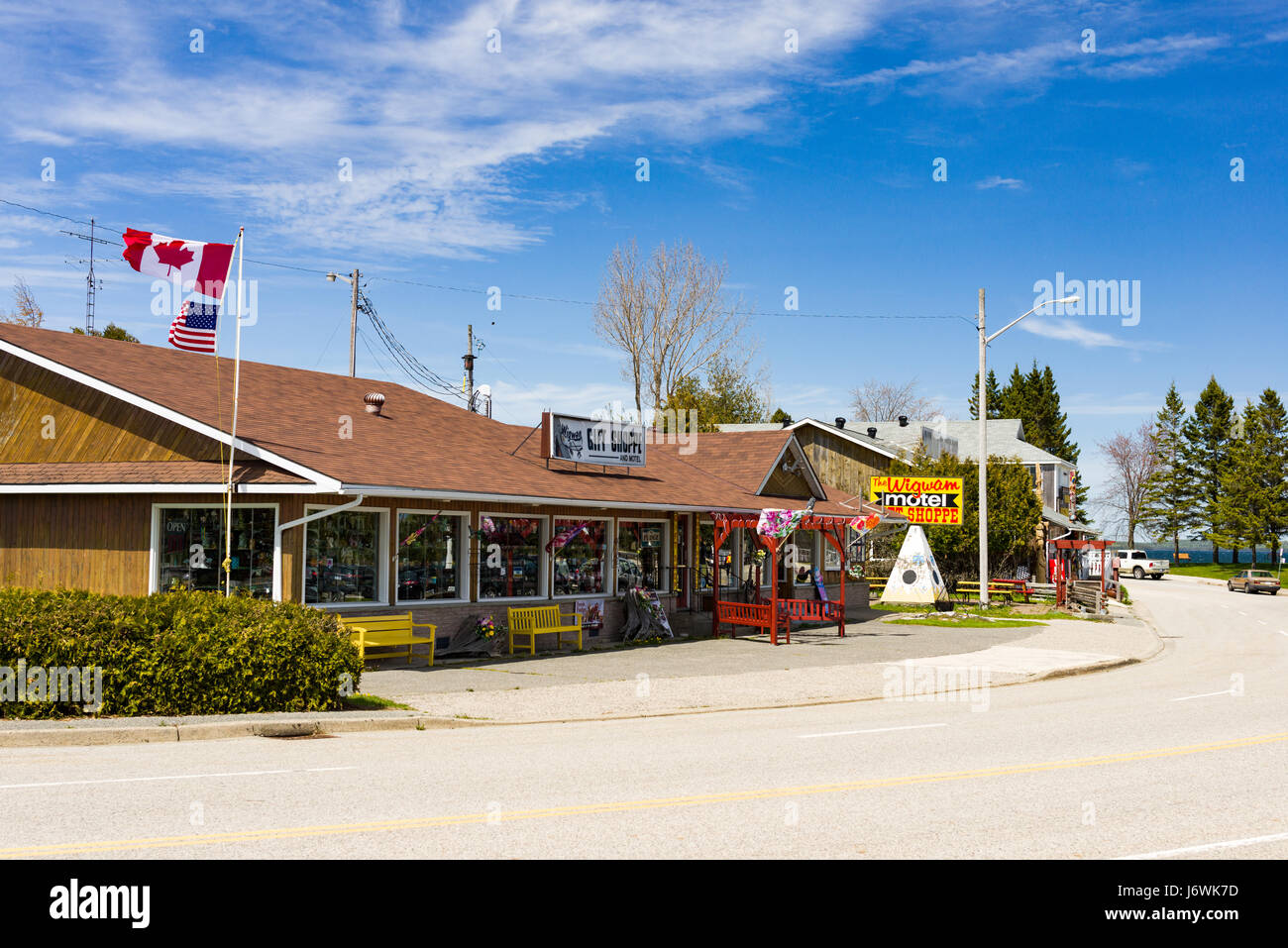 South Baymouth Shops And Restaurants By Ferry Terminal, Canada Stock