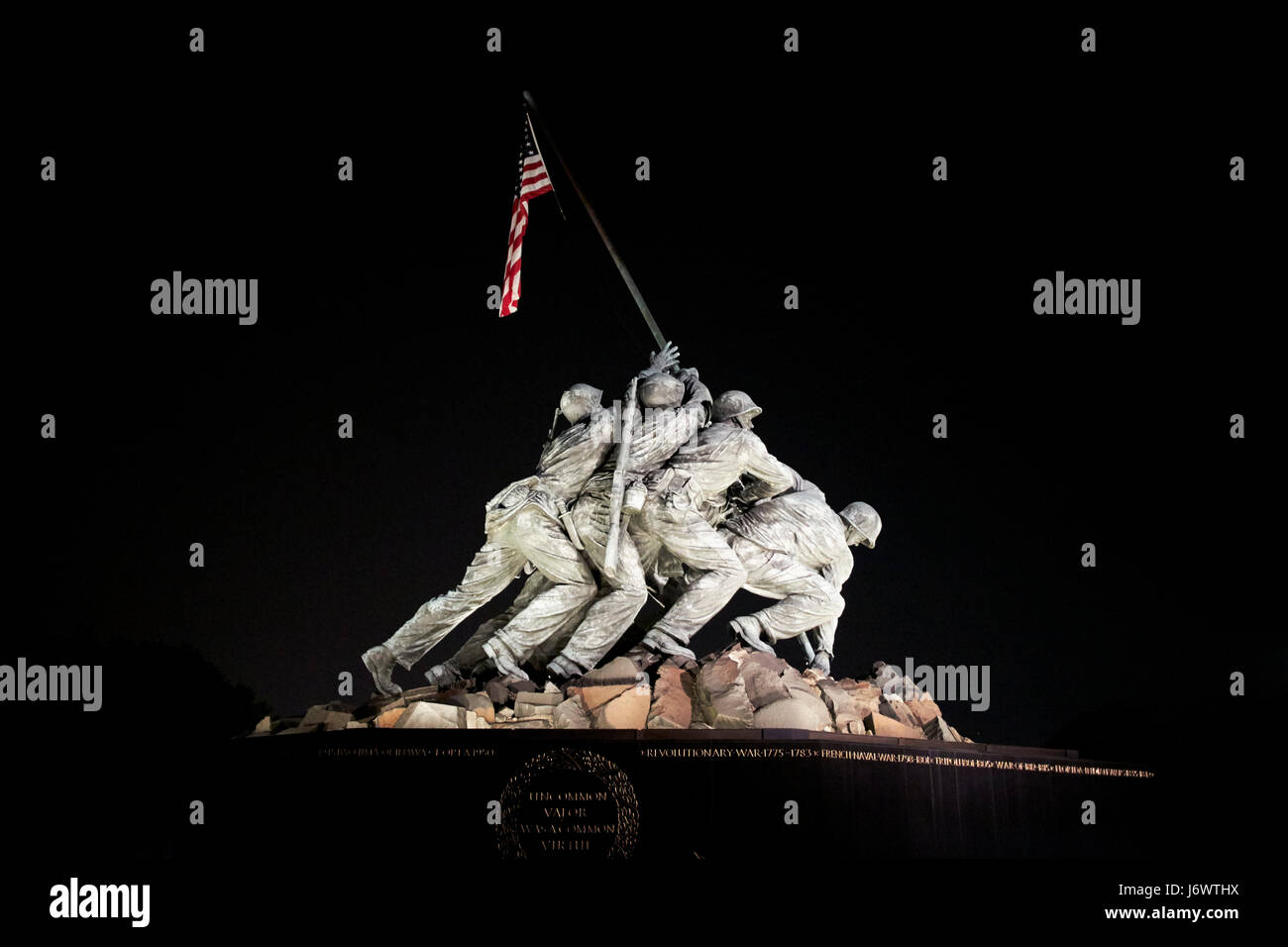 the united states marine corps iwo jima memorial statue at night Washington DC USA Stock Photo