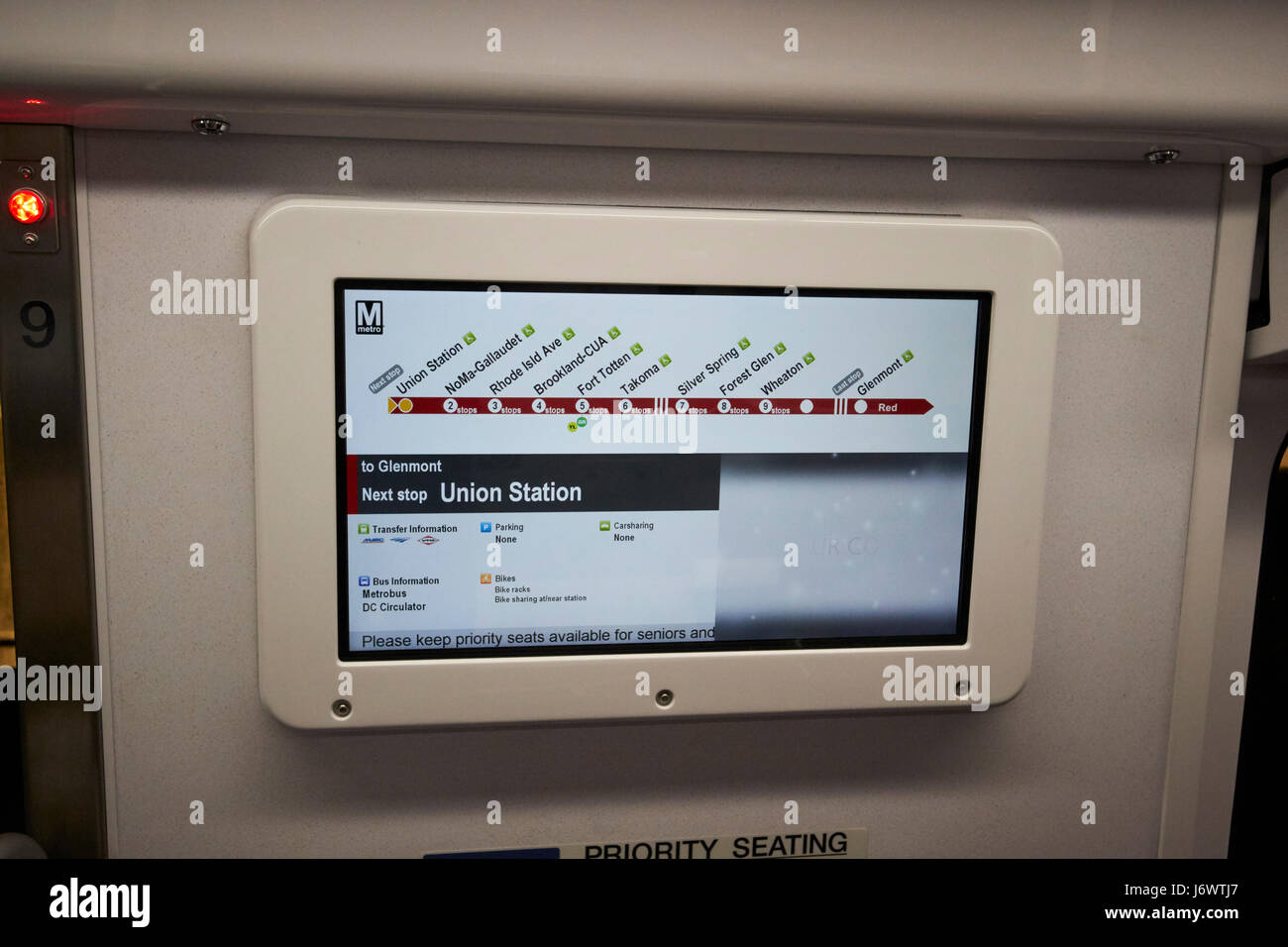 information screen showing red line stations metro underground train system Washington DC USA Stock Photo