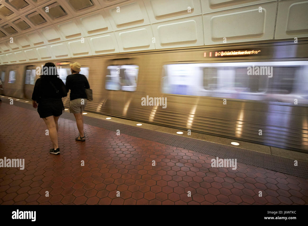 moving 7000 series train on metro underground train system Washington DC USA deliberate motion blur Stock Photo
