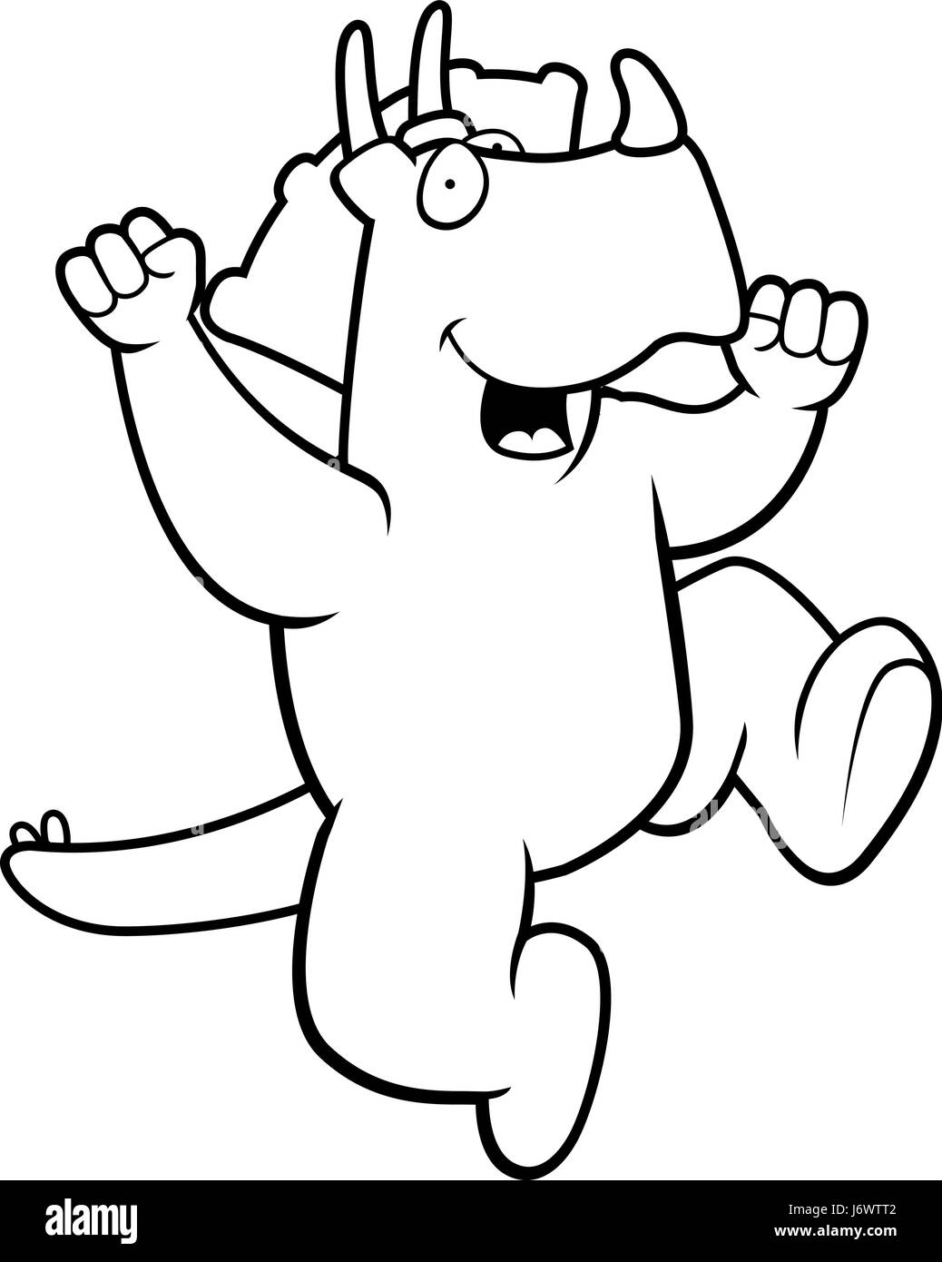 A happy cartoon dinosaur jumping and smiling. Stock Vector