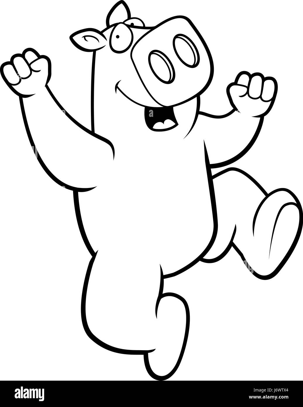 A happy cartoon pig laughing and smiling. 