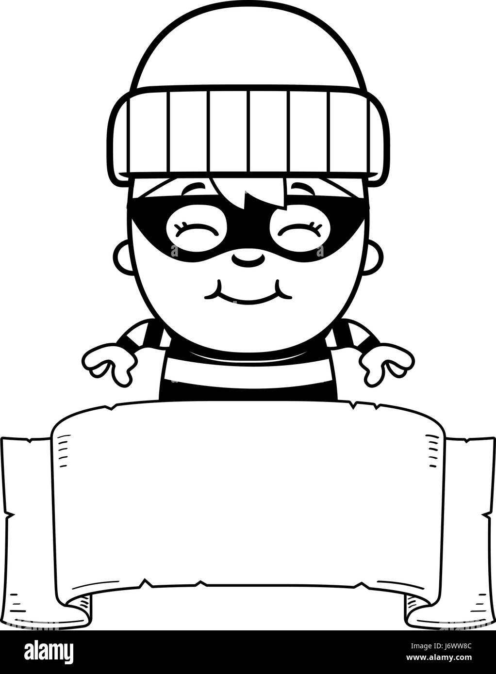 A cartoon illustration of a little burglar with a banner Stock Vector ...