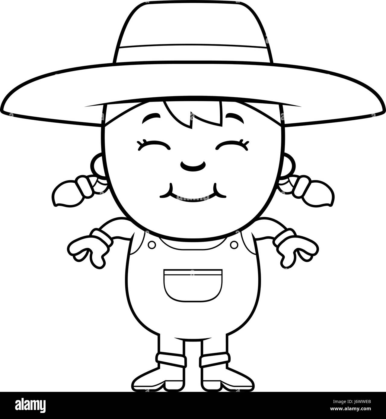 A cartoon illustration of a girl farmer standing and smiling Stock ...