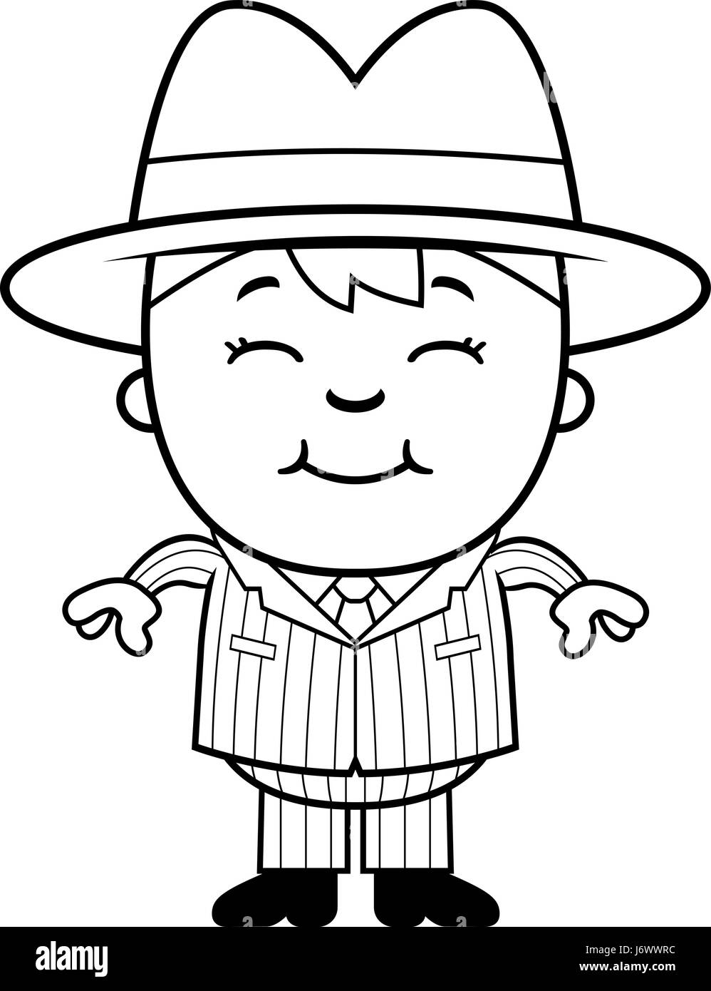 A happy cartoon kid mobster standing and smiling. Stock Vector