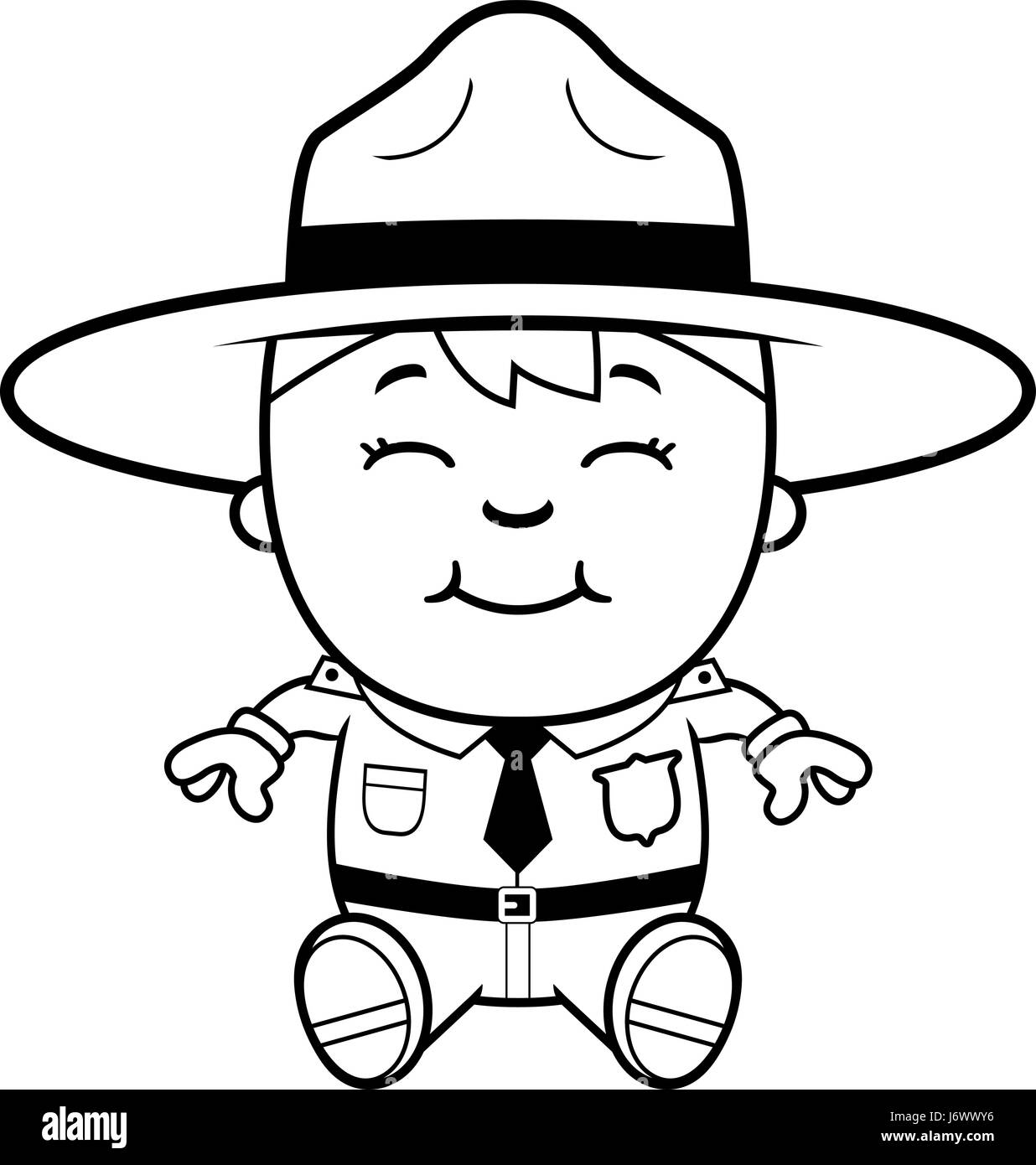 A cartoon illustration of a boy park ranger sitting and smiling Stock ...