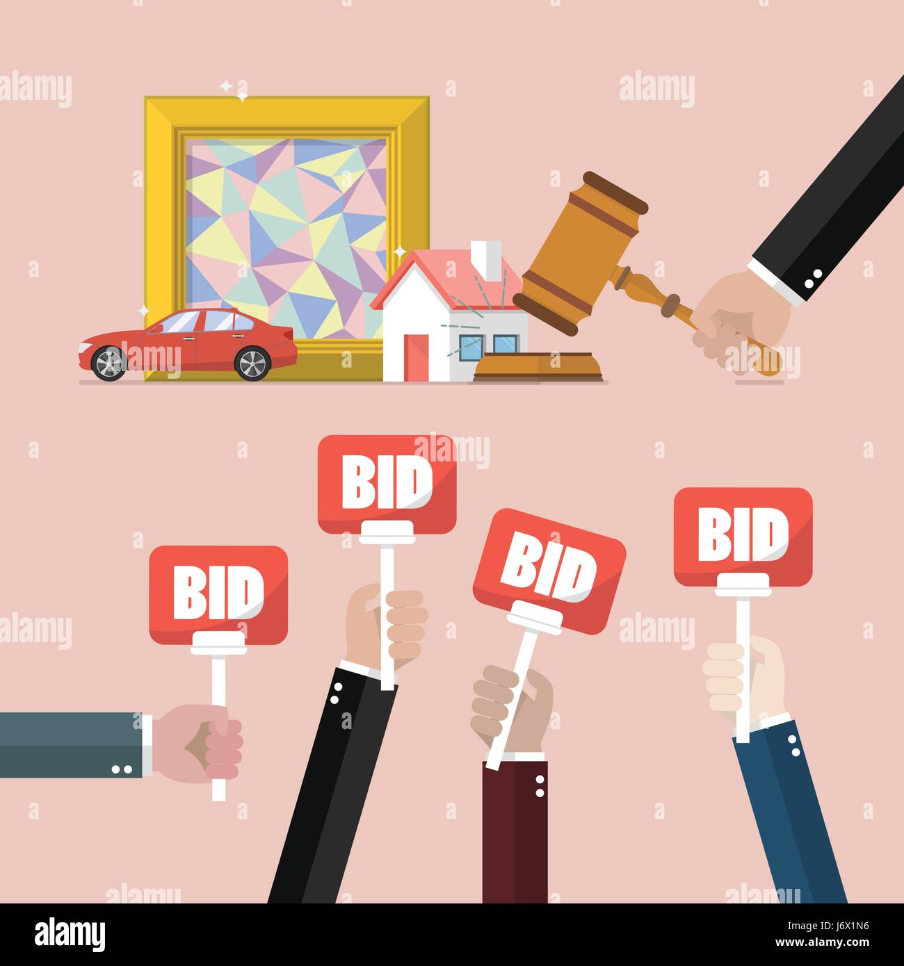 Auction concept in flat style. Vector illustration Stock Vector