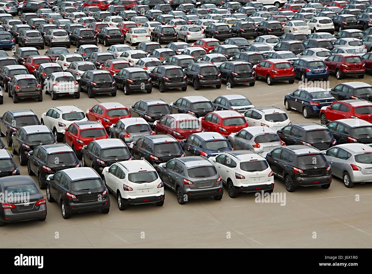 MELBOURNE, AUSTRALIA - MARCH 9, 2014: Many new japanese cars being imported at the port of Melbourne Stock Photo