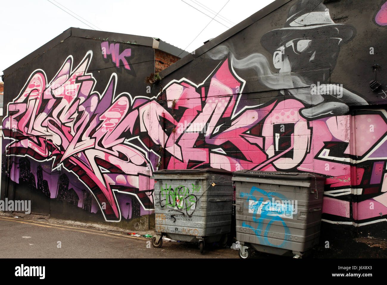 back alley wall mural, Cardiff, Wales Stock Photo Alamy