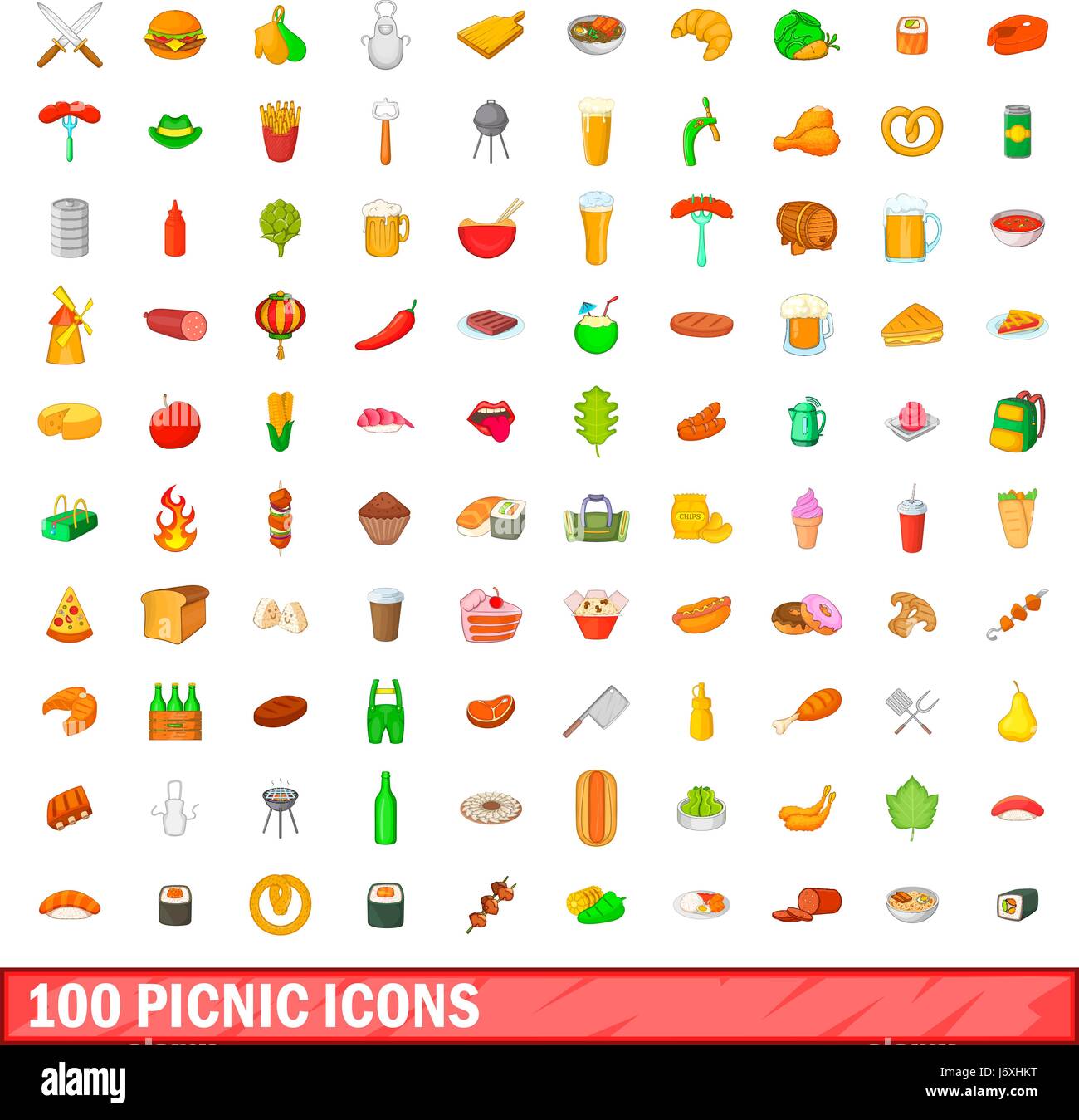 100 picnic icons set, cartoon style Stock Vector Image & Art - Alamy
