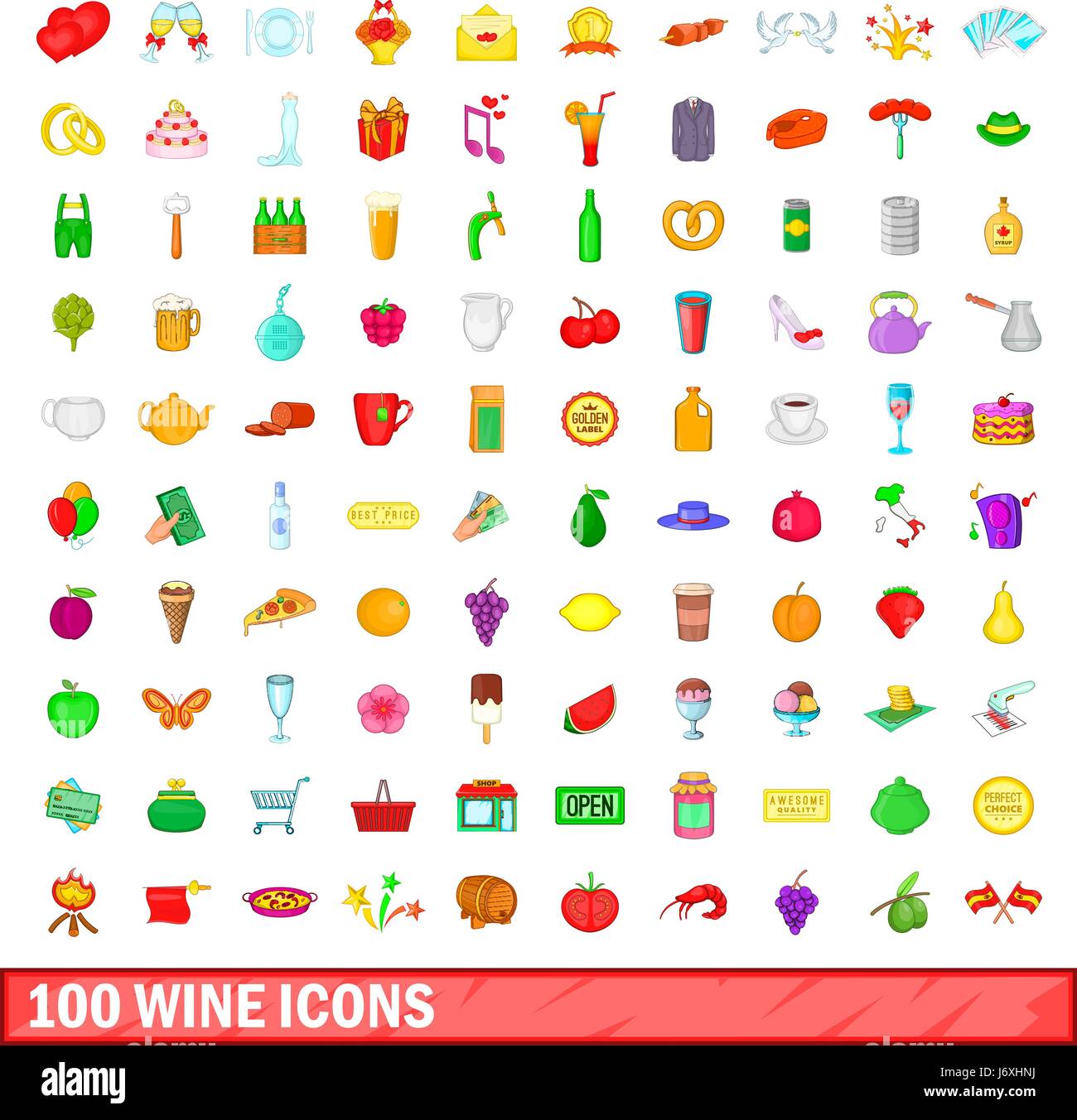 100 wine icons set, cartoon style Stock Vector Image & Art - Alamy