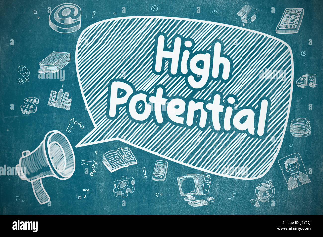 High Potential - Hand Drawn Illustration on Blue Chalkboard. Stock Photo
