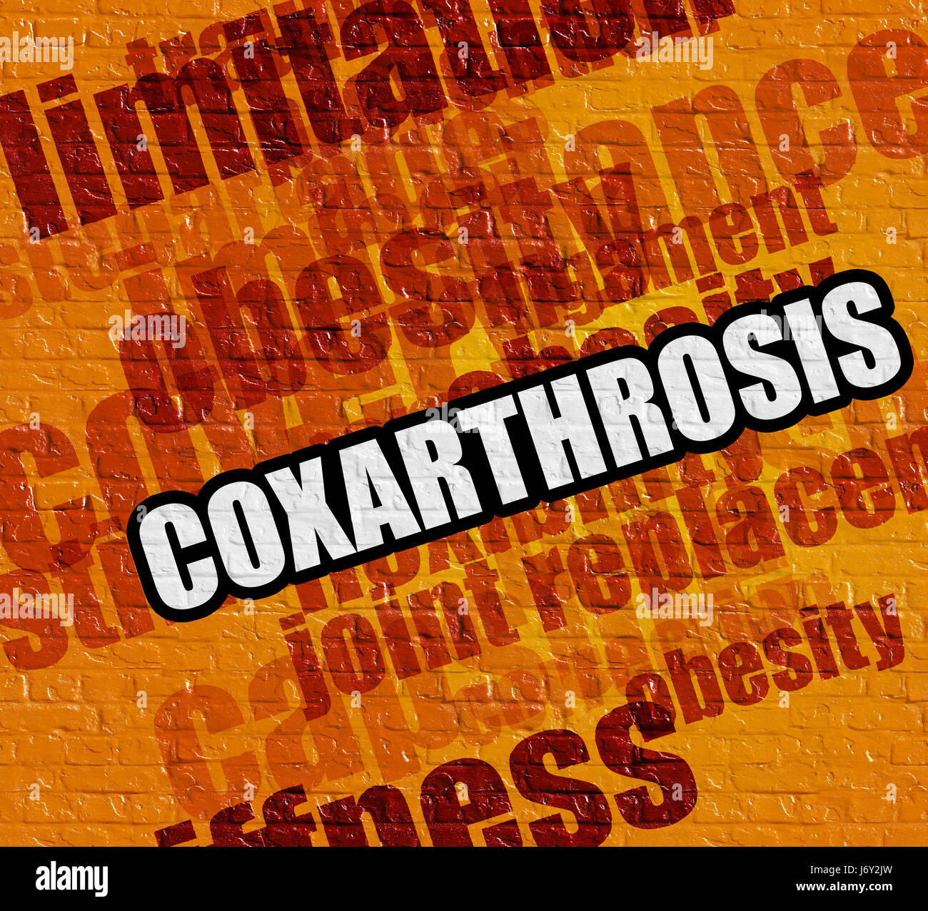 Health concept: Coxarthrosis on the Yellow Brickwall . Stock Photo