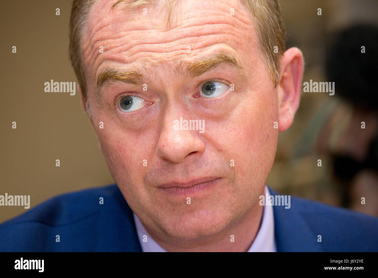 Liberal Democratic Tim Farron during a visit to Olton Solihull, West Midlands, UK Stock Photo