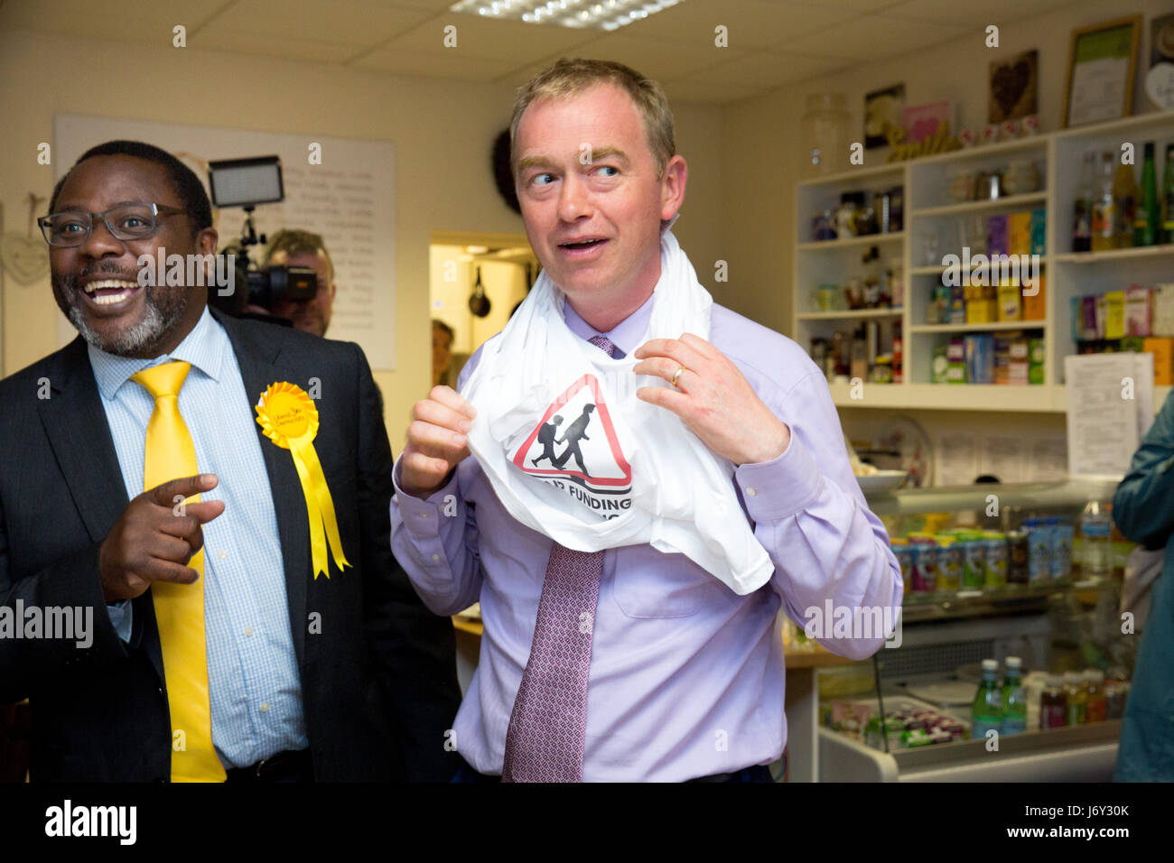 Liberal Democratic Tim Farron during a visit to Olton Solihull, West Midlands, UK Stock Photo