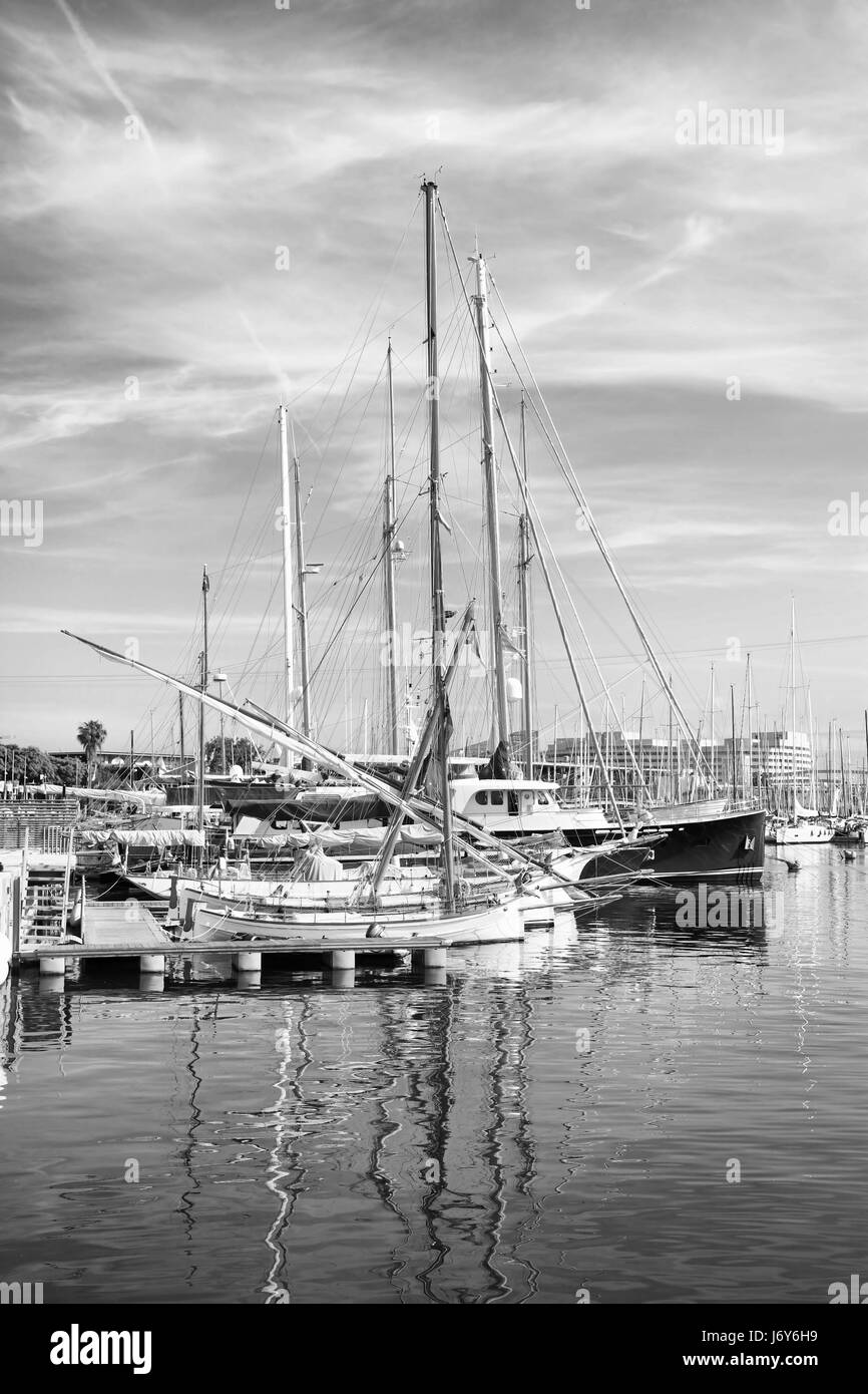 Boats in mediterranean port Black and White Stock Photos & Images - Alamy