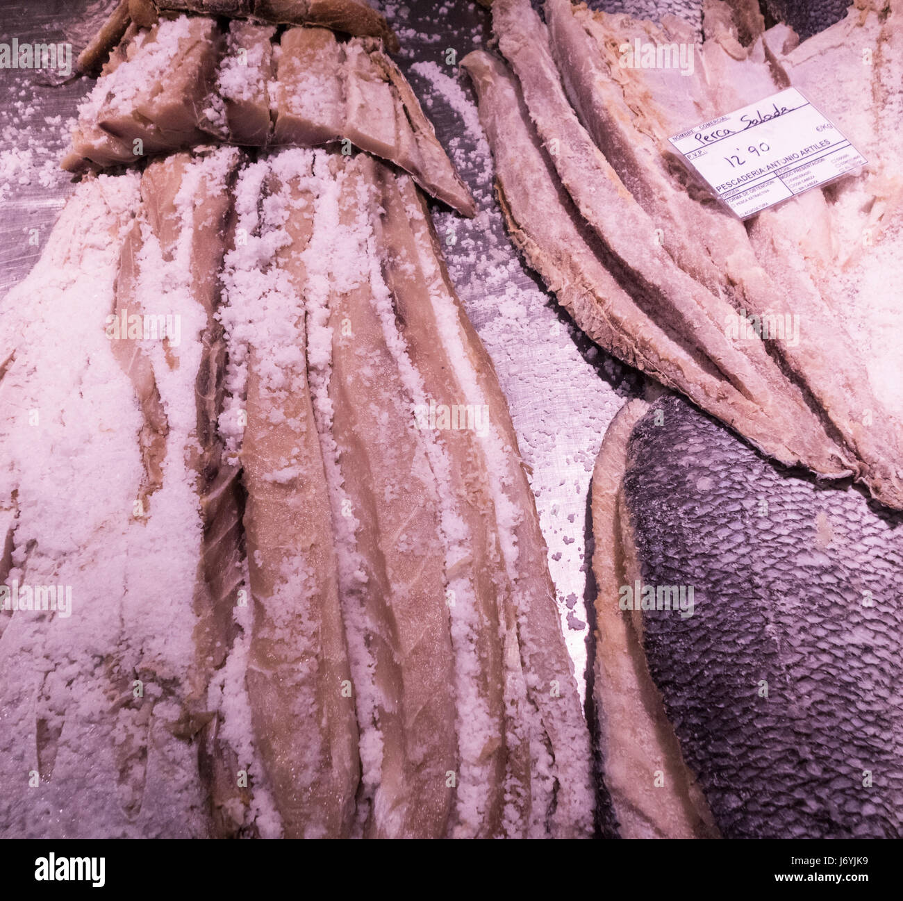 Salted fish on market stall in Spain Stock Photo