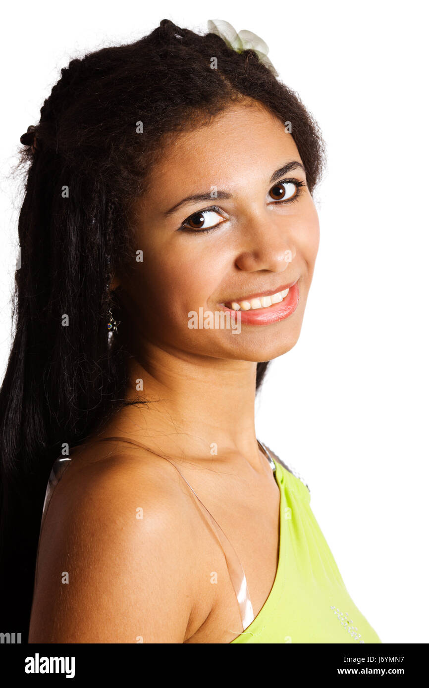 beautiful young mulatto woman portrait isolated on white Stock Photo ...