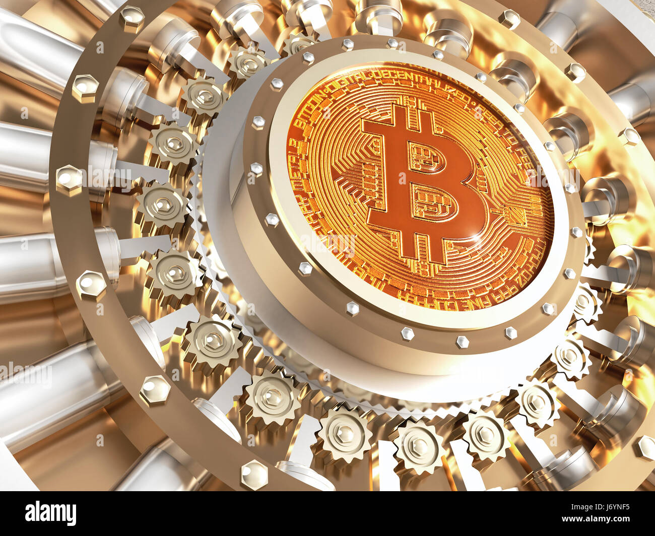 concept of bitcoin crypto currency safe 3d rendering image Stock Photo