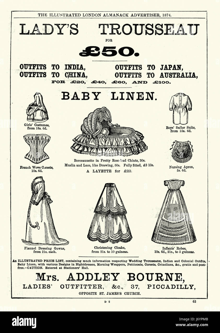 Victorian advert for baby linen Stock Photo