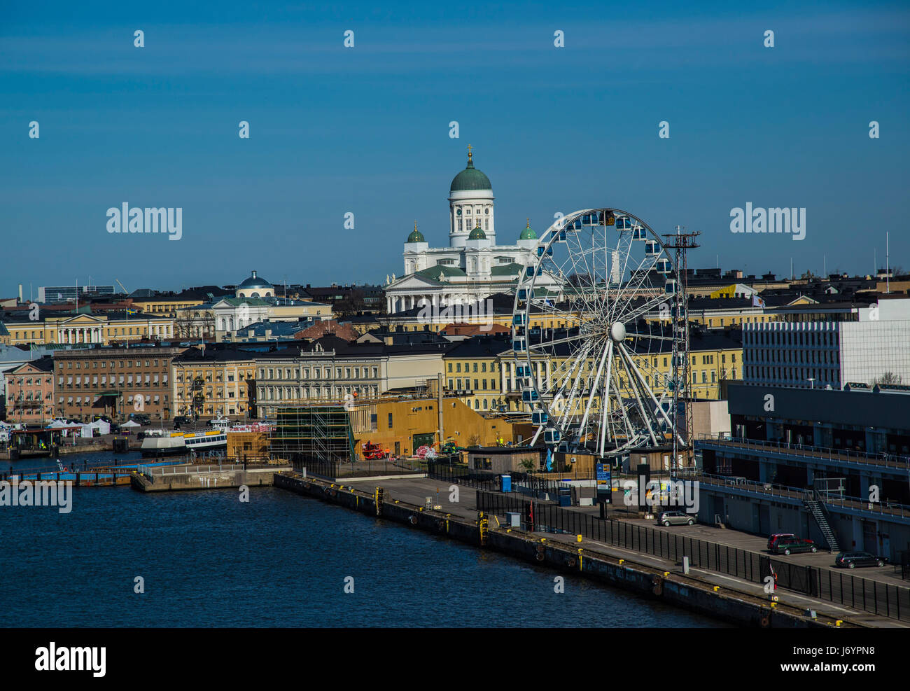 Panorama over the Helsinki waterfront with presidential residence and the Cathederal Stock Photo