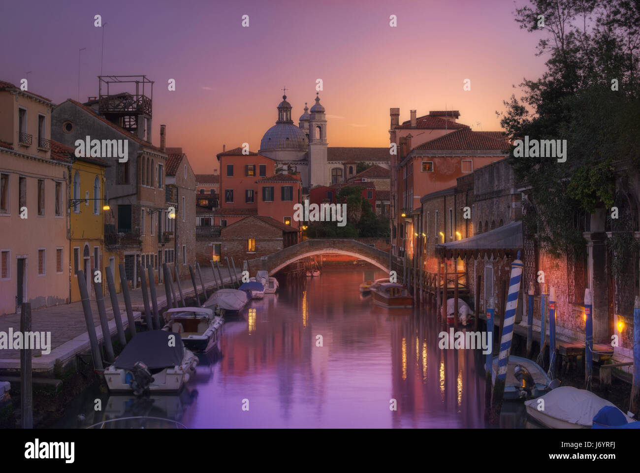 Canal at sunset, Venice, Italy Stock Photo