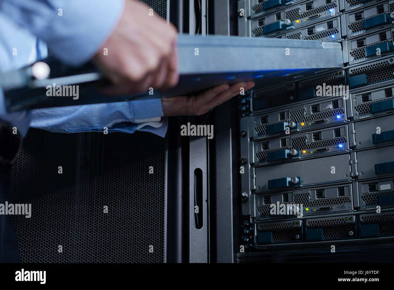 Selective focus of a rack server Stock Photo