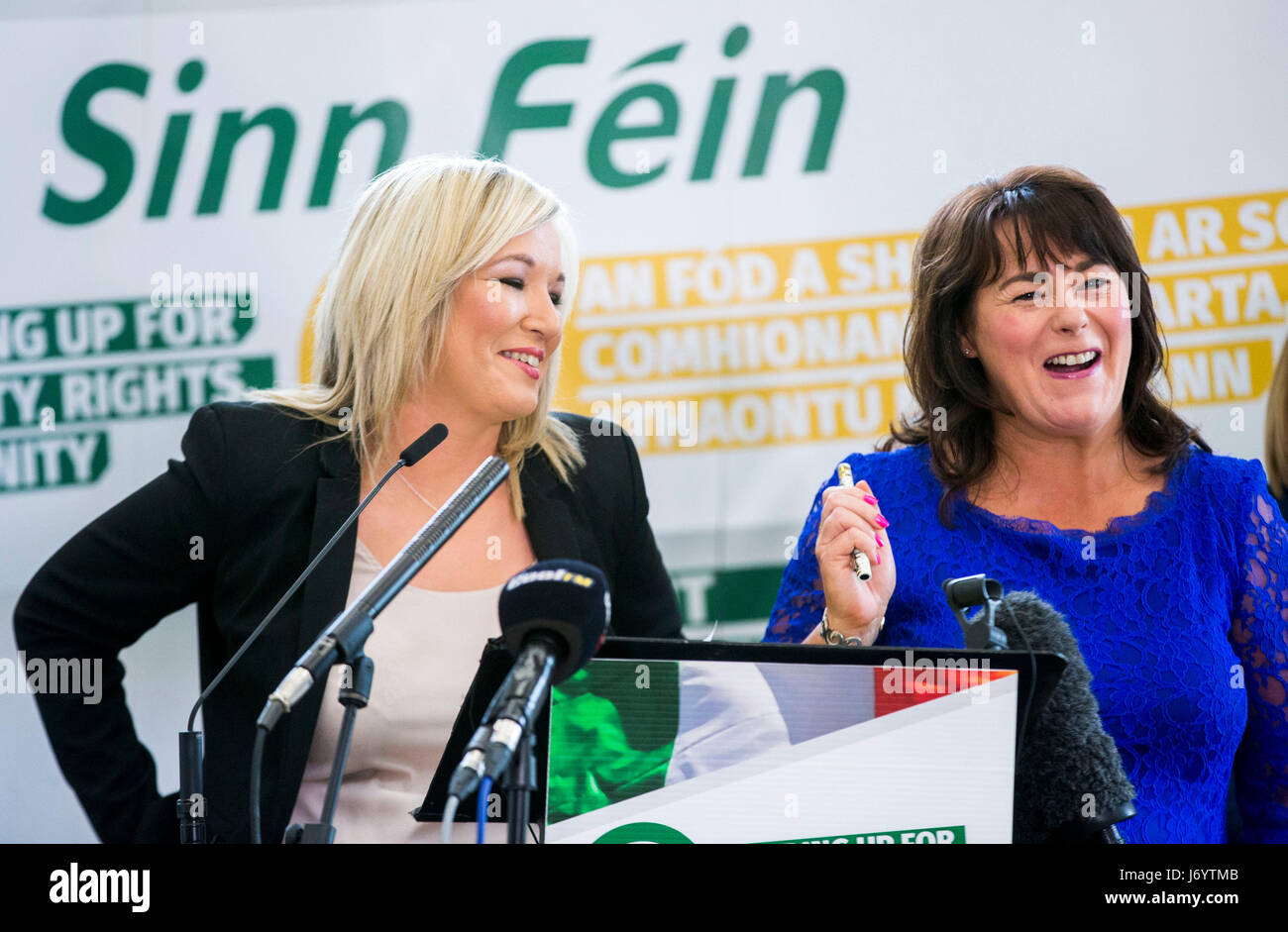 Sinn Fein's Northern Ireland leader Michelle O'Neill (left) and Michelle Gildernew during the launch of the Sinn Fein 2017 Westminster Manifesto at the Junction in Dungannon, Co Tyrone. Stock Photo