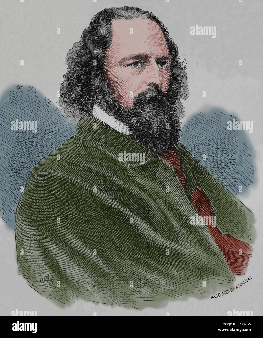 Alfred Tennyson, 1st Baron Tennyson (1809-1892). Poet Laureate of Great Britain and Ireland. Engraving, Over Century 1883. Stock Photo