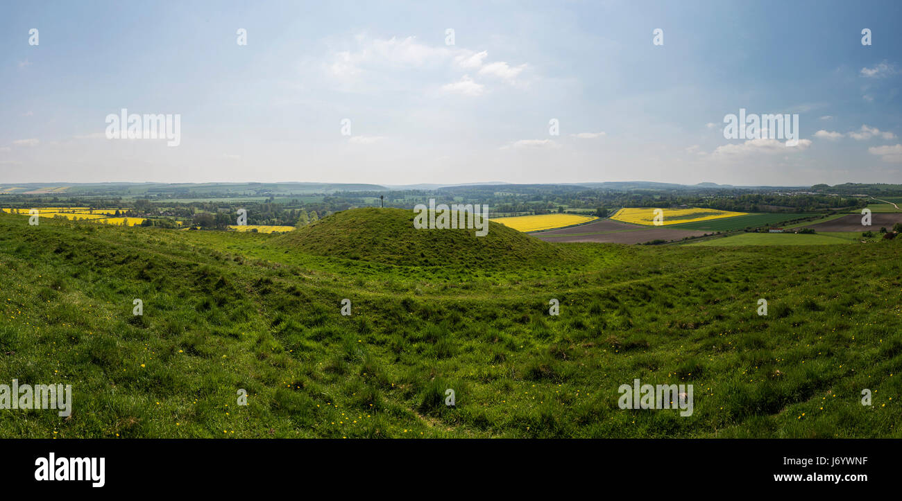 A large Bronze Age bowl barrow within Scratchbury Iron Age hill fort near Warminster, Wiltshire, UK Stock Photo
