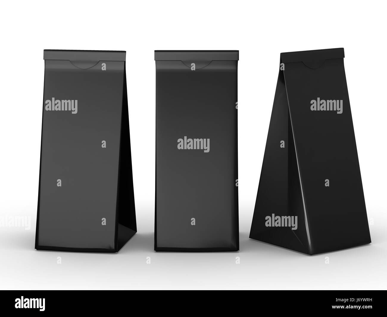 Black folded paper bag with clipping path, packaging for food snack or ingredient. Stock Photo